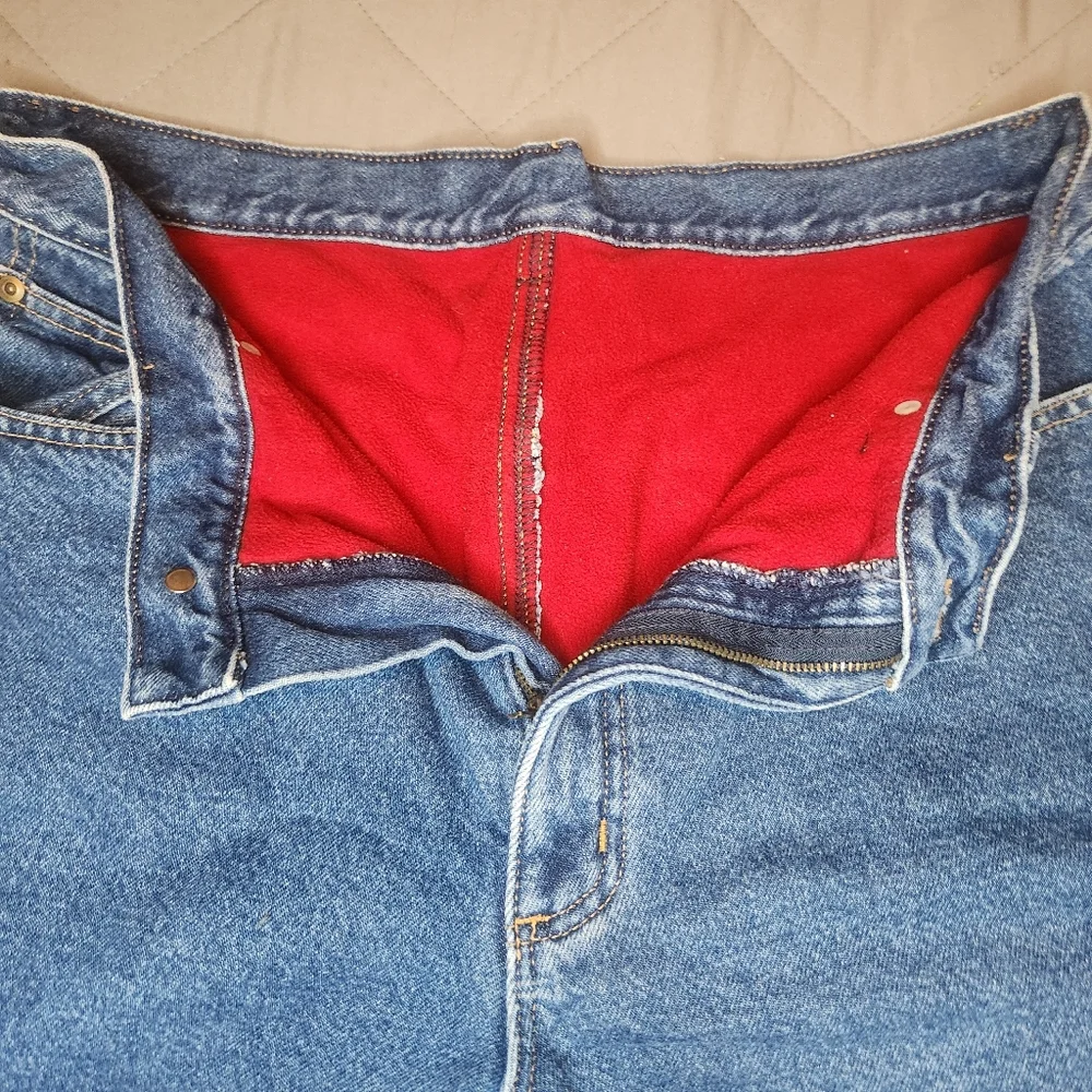 LL Bean Double L Vintage Relaxed Fit Womens Size 16 Red Flannel Lined Blue Jeans